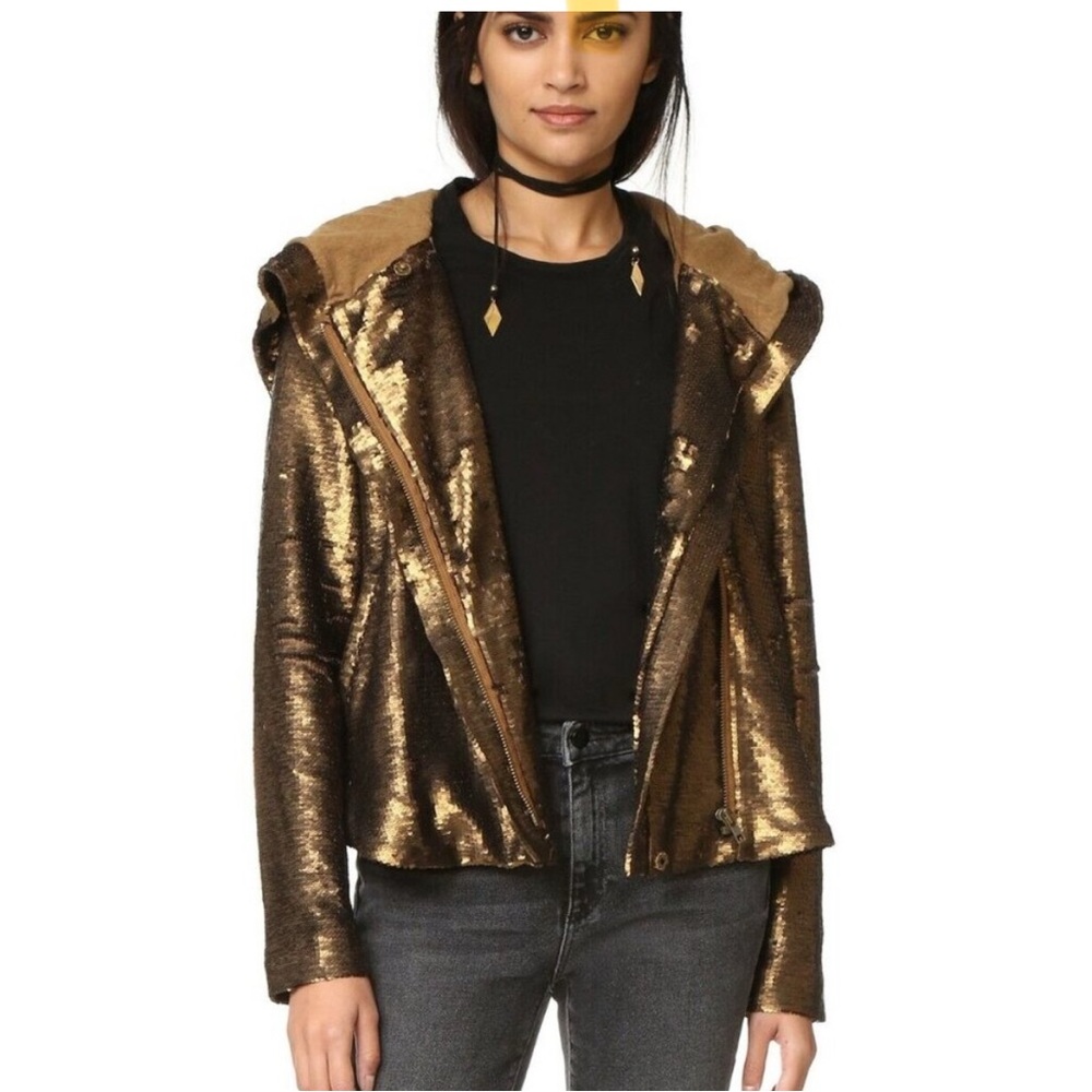 Free People Sequin terracotta hoodie excellent condition